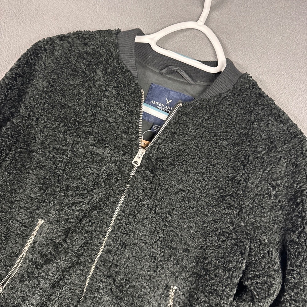 American Eagle Bomber Jacket Women Small Black Sherpa Fleece Full Zip NWT New